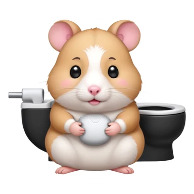 Cute chubby cartoon-style hamster sitting on toilet, sticker-style illustration sticker