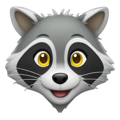 gray raccoon with yellow eyes and a green hood that smiles sticker