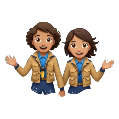 Two friends stand in the ocean, dressed in sexplorer-like clothing—loose that hints at adventure. They splash each other playfully, laughing as the waves crash around them. Their eyes meet, full of joy and appreciation for the moment, completely immersed sticker