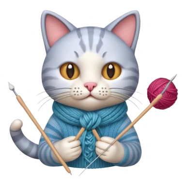 knitting cat portrait, head and shoulders only, cute cat holding knitting needles and yarn, cozy expression, warm handmade vibe, 3D cartoon style, mobile game icon style, clean background, no text, no watermark
 sticker