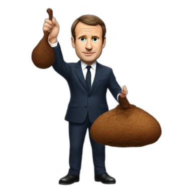 Macron (the french president) holding a turd sticker
