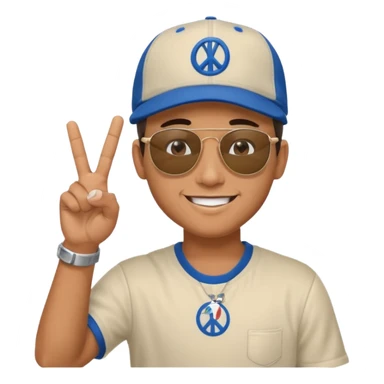Cool hip guy with NY baseball cap and sunglasses doing a peace sign with one of his hands sticker