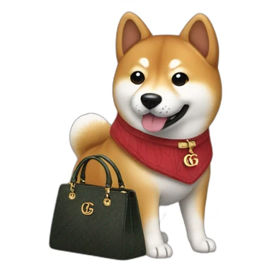 Shiba Inu holding a Gucci handbag sticker
