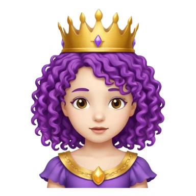 Princesses kid girl, with Gold Crown on purple curly hair, with white dress sticker