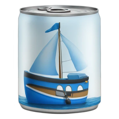a realistic can with a blue boat sticker