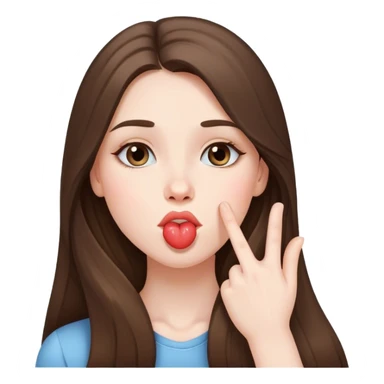  beautiful pale brunette girl with long hair sending an air kiss sticker