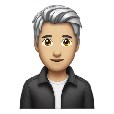 man with black hair and silver streak in hair sticker