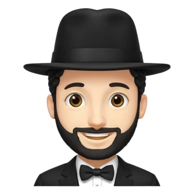 orthodox jewish man, side curls, black suit, hat sticker
