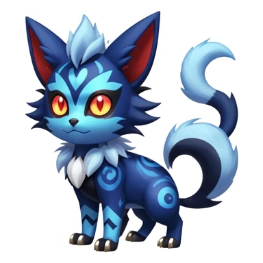 Shiny Evil Exotic Badass Colorful Ethereal Royal Mysterious Gothic Meowstic-Zorua-Litten-Noibat-Pokémon-Fakémon-hybrid-creature (full body) with random pattern-markings sticker