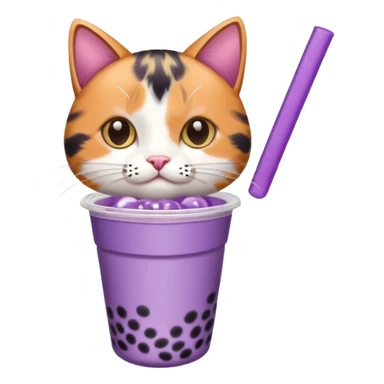 a cat drinking from a mini purple bubble tea cup sticker