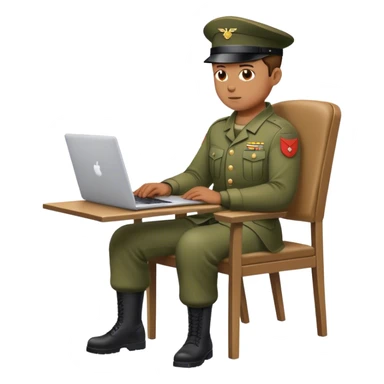 Soldier on a chair watching a laptop sticker