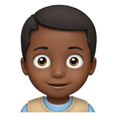 smiling face, toddler boy, African, big eyes, dark skin, black hair, no neck, no body sticker