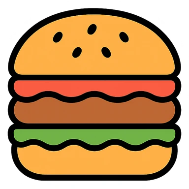 burger icon, clean and simple, modern icon style sticker