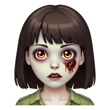 Female zombie emoji with bangs and dark brown hair. sticker