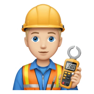 La tercera imagen pero ojos azules, y que lleve en manos una pinza amperimetrica sticker