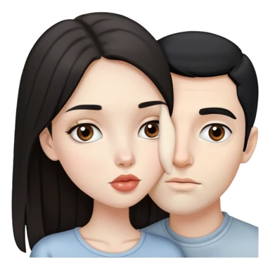 beautiful pale brunette girl with brown eyes kisses pale man black hair grey eyes sticker