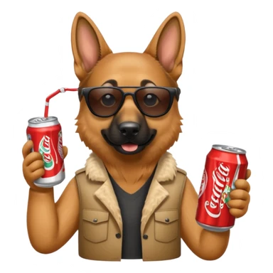 German shepherd with a soda and sunglasses  sticker