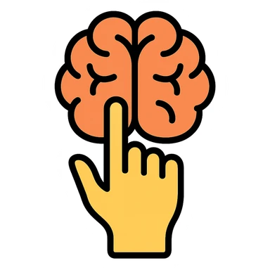 a hand with detailed fingers pointing to a brain sticker
