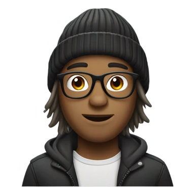 Guy with glasses, septum piercing, nose ring piercing, medium hair, beanie hat,  sticker