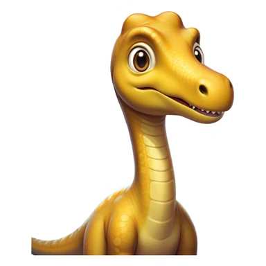 Cinematic Comical Brachiosaurus Portrait Emoji, Head tilted dramatically with an exaggeratedly surprised expression, featuring a tiny, animated head atop an impressively long neck, with wide, comically expressive eyes and a subtly quirky posture, Simplified yet humorously expressive features, highly detailed, glowing with a slightly sassy golden glow, high shine, dramatic yet playful, stylized with an air of cheeky prehistoric mischief, soft glowing outline, capturing the essence of a meme-worthy Brachiosaurus that looks ready to playfully leap its way into viral fame! sticker