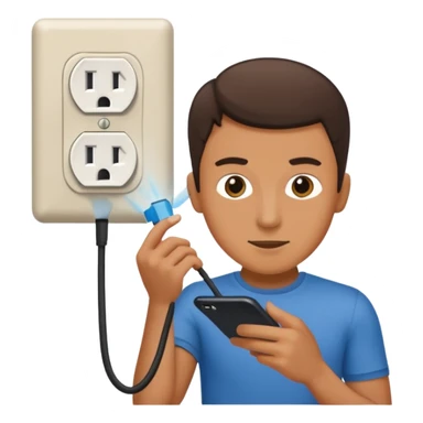 plugging in his phone to an outlet sticker