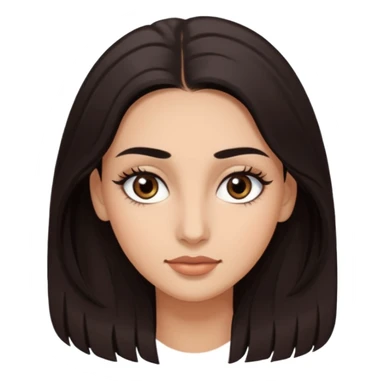 Rostro de forma ovalada con facciones delicadas. Ojos grandes y expresivos de color café oscuro, con pestañas largas y definidas. Cejas oscuras, pobladas y bien formadas color de piel trigeña y cabello largo con cuerpo delgado  sticker