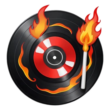 a black vinyl record white stick  with red outlin and flames  sticker