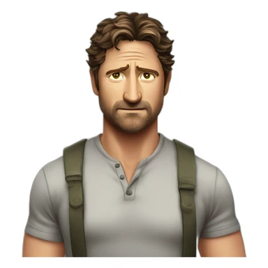 actor gerard butler serious cartoon wearing henley sticker