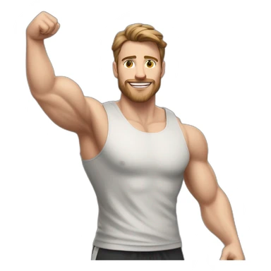 Close up Actively gesturing  with hands Pale skinned Fit Man With the biceps and brown hair in dark gray Sleeveless Mike, black oversize sports shorts, watch and white Sneakers sticker