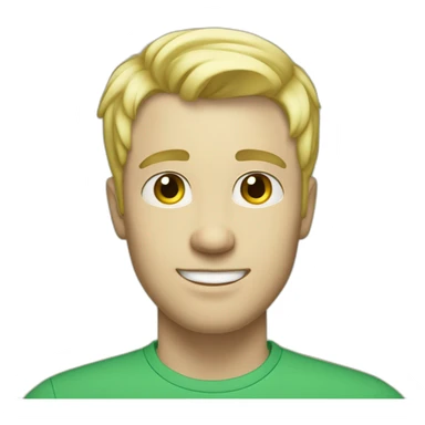 men 30 years old,blond short haire, white skin, blue eyes, green tee-shirt  sticker