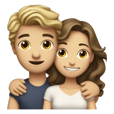 Brunette girl with wavy hair hugging blond boy lovingly couple sticker
