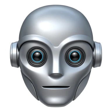 robot head inspired by The Wild Robot movie, focus on eyes and faceplate, metallic, clean sticker