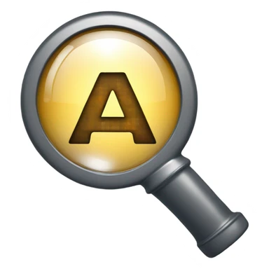 a magnifying glass. Inside the circular lens a pixelated letter 'A' sticker
