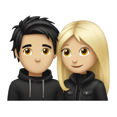 Emo couple hugging  guy with emo hair black lip rings hair and girl with blonde hair sticker