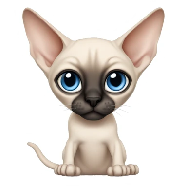 Siamese Sphynx  cat with blue eyes, full body, black nose ears and tail sticker