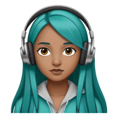 Brown skinned woman with long straight teal hair wearing headphones  sticker