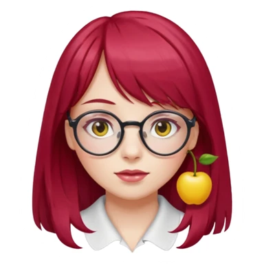 Menina com cabelos longos vermelho Cherry, liso com franja,olho direito ROSA e olho esquerdo amarelo,pele clara e com oculos  sticker