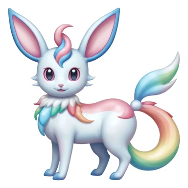 Pearlescent Milky-White Opalescent Rainbow-Tinted Soft-Glowing Celestial Sylveon-Milotic-Cresselia-Fakémon-creature (full body) sticker