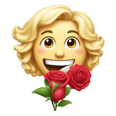 emoji with rose in its mouth winking sticker