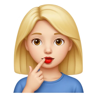 apple style emoji of a girl with a finger in her mouth, thoughtful look sticker