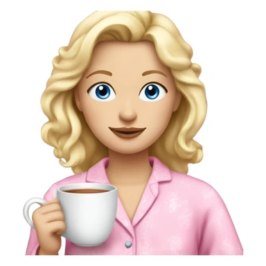 Blonde woman with blue eyes in pink pyjamas drinking tea  sticker