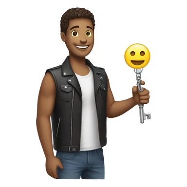 A happy person holding a motorcycle key in his hand sticker