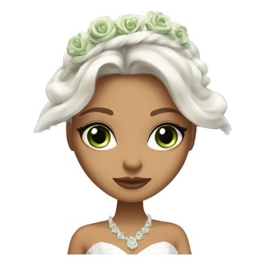 Bratz, bride, brunette wavy long hair, olive skin, green almond cat eyes sticker