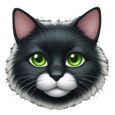 Fluffy black cat with white chest and green eye sticker