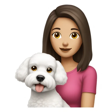 Brunette girl with a cute bichon dog  sticker