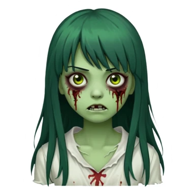 uma garota zumbi assustadora da pele verde e com cabelo preto longo com franja e a roupa branca sticker