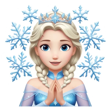 Cinematic Elegant Elsa Portrait Emoji, Standing gracefully with snowflakes forming in her hands, a soft yet confident smile, frosty shimmer surrounding her, a queen in perfect icy splendor! sticker