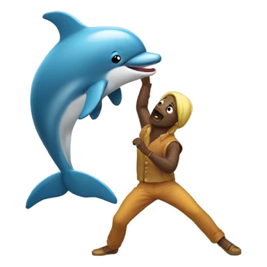 Dancing puppet fighting a dolphin  sticker