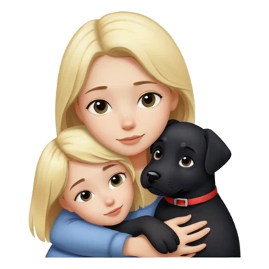 Black dog cuddling human girl with blonde hair sticker