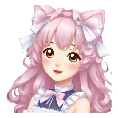 Gorgeous anime style catgirl blushing face maid outfit Lolita idol model colorful shiny sparkle kawaii pastelcore cottagecore pearly petite simplistic aesthetic trending style sticker